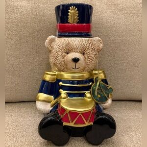 Teddy Bear Drummer Boy Navy Cookie Jar Canister Home for the Holidays Brand New